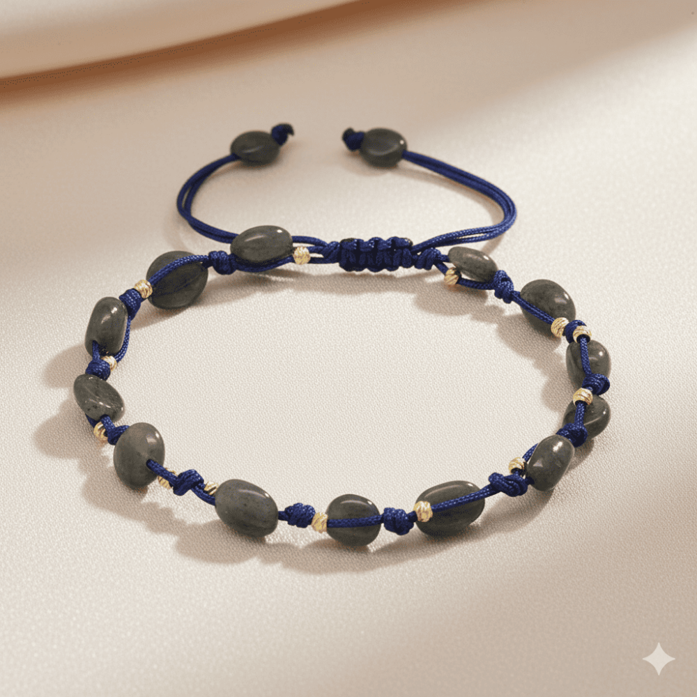 Makrome Örgülü Naturel Kesim Dorika Top Detaylı Labradorit Doğaltaş Kadın Bileklik - 3