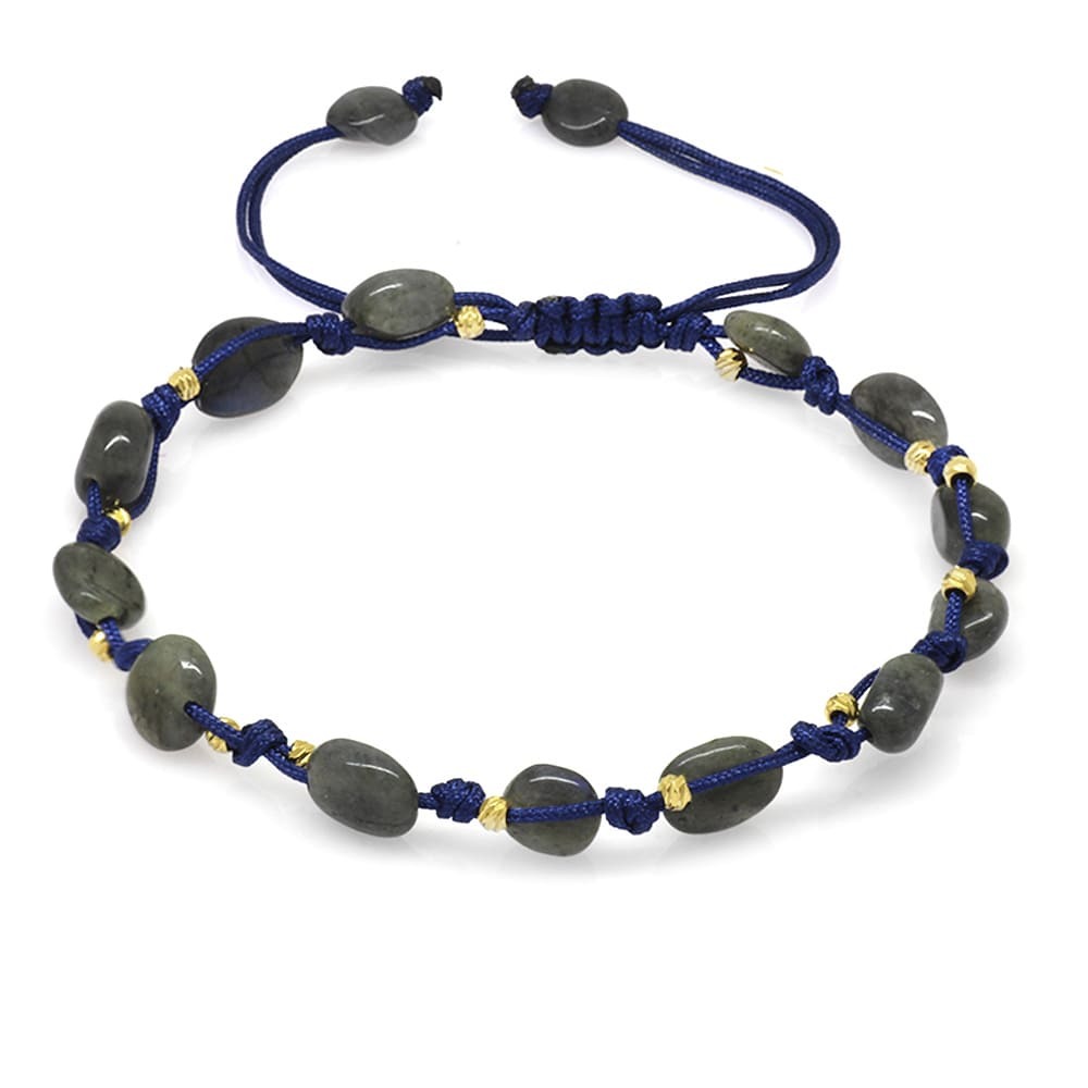 Makrome Örgülü Naturel Kesim Dorika Top Detaylı Labradorit Doğaltaş Kadın Bileklik - 4