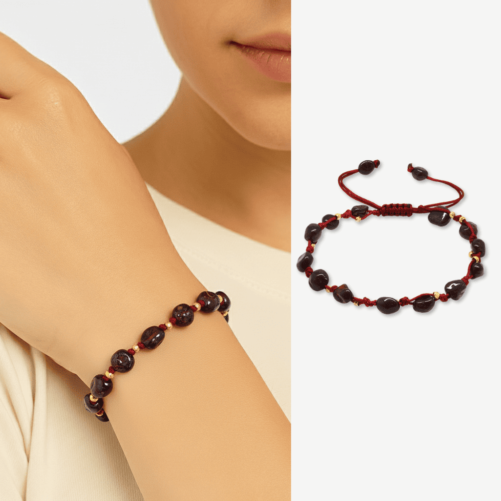 Makrome Örgülü Naturel Kesim Dorika Top Detaylı Lal Doğaltaş Kadın Bileklik - 1