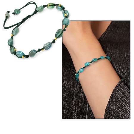 Makrome Örgülü Naturel Kesim Dorika Top Detaylı Larimar Doğaltaş Kadın Bileklik - Tesbihane