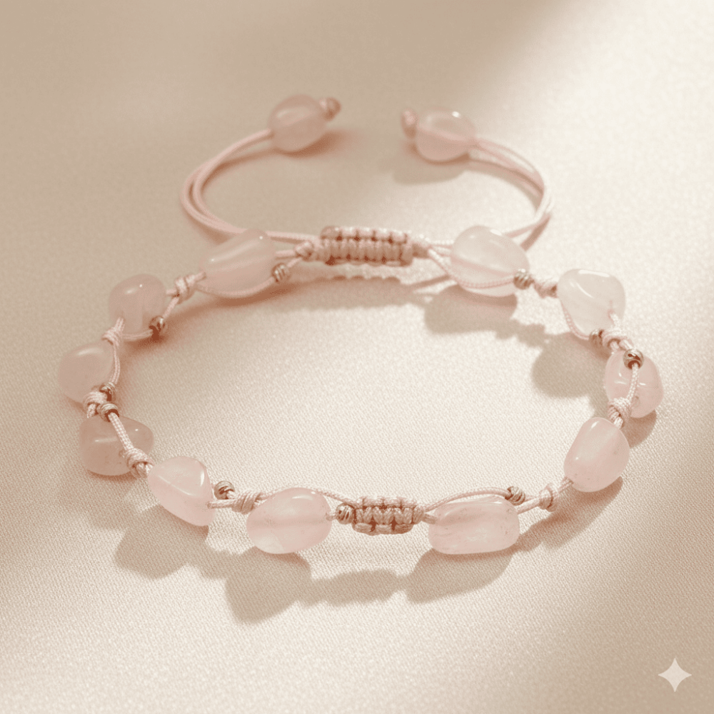 Makrome Örgülü Naturel Kesim Dorika Top Detaylı Pembe Kuvars Doğaltaş Kadın Bileklik - 3