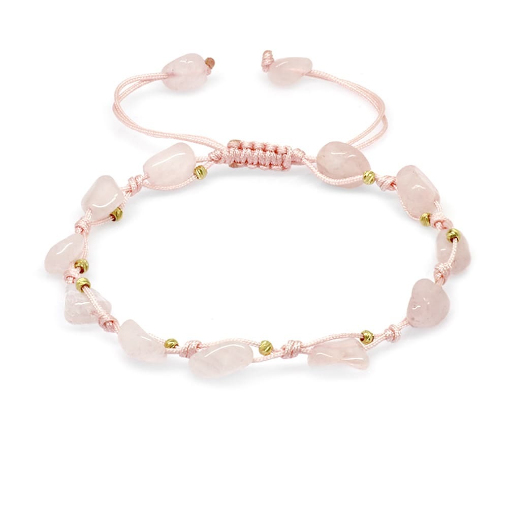 Makrome Örgülü Naturel Kesim Dorika Top Detaylı Pembe Kuvars Doğaltaş Kadın Bileklik - 4