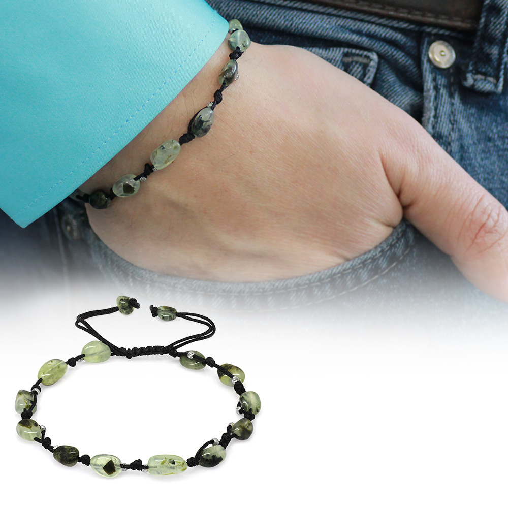 Makrome Örgülü Naturel Kesim Dorika Top Detaylı Prinayt Doğaltaş Erkek Bileklik - 1