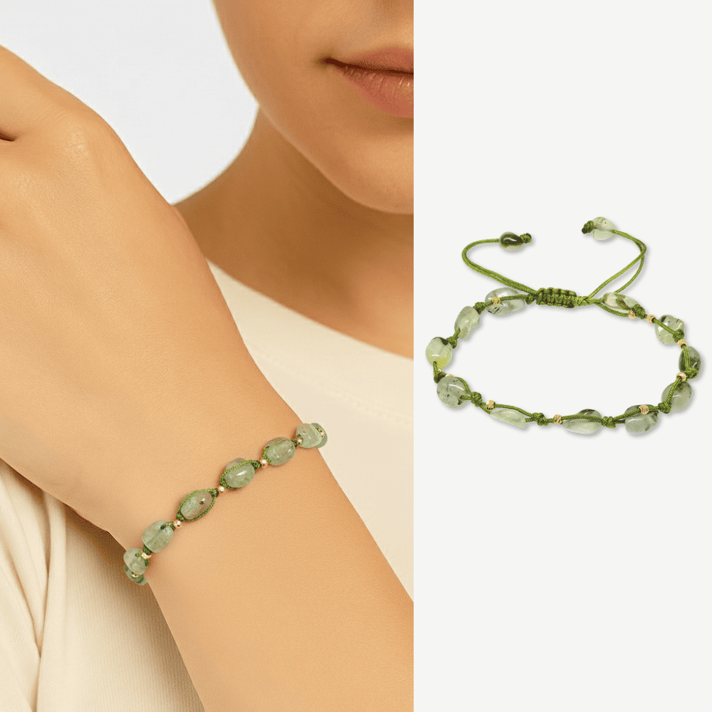 Makrome Örgülü Naturel Kesim Dorika Top Detaylı Prinayt Doğaltaş Kadın Bileklik - 1