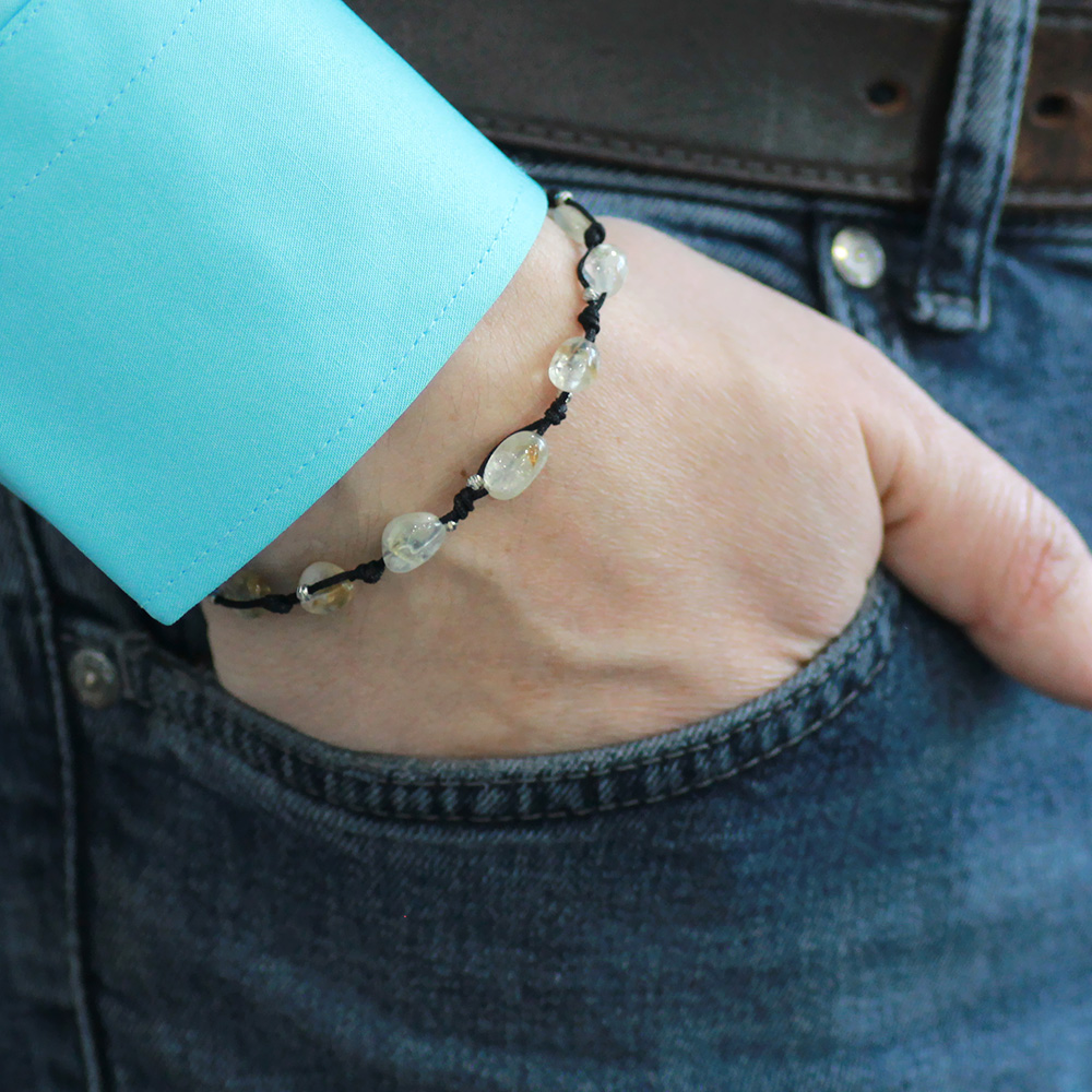 Makrome Örgülü Naturel Kesim Dorika Top Detaylı Sitrin Doğaltaş Erkek Bileklik - 2