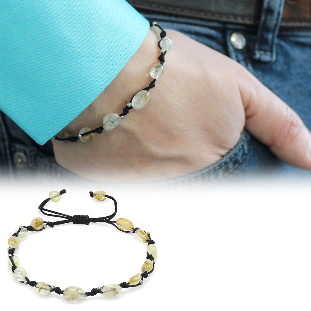 Makrome Örgülü Naturel Kesim Dorika Top Detaylı Sitrin Doğaltaş Erkek Bileklik - 1