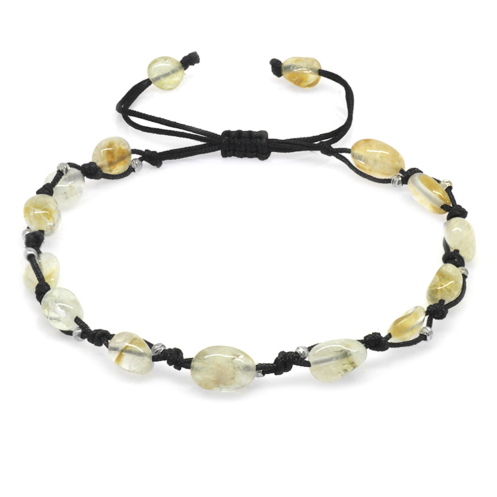 Makrome Örgülü Naturel Kesim Dorika Top Detaylı Sitrin Doğaltaş Erkek Bileklik - 3