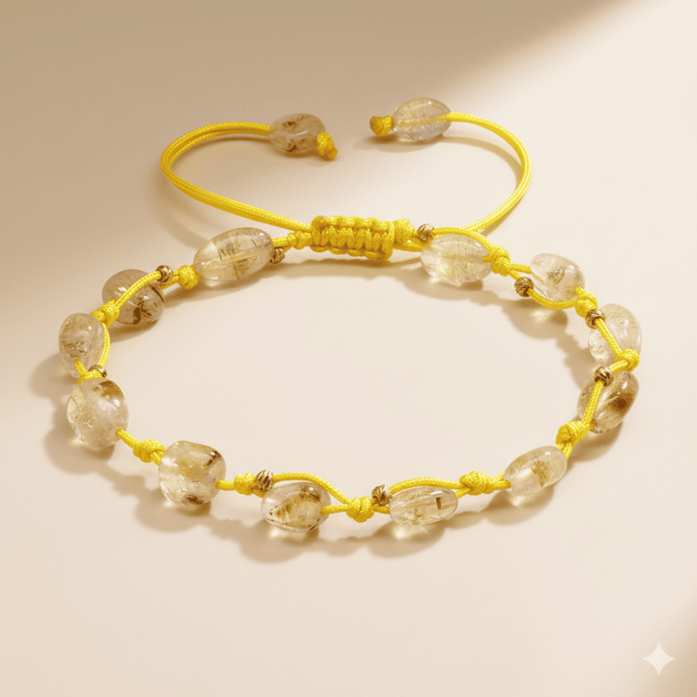 Makrome Örgülü Naturel Kesim Dorika Top Detaylı Sitrin Doğaltaş Kadın Bileklik - 3