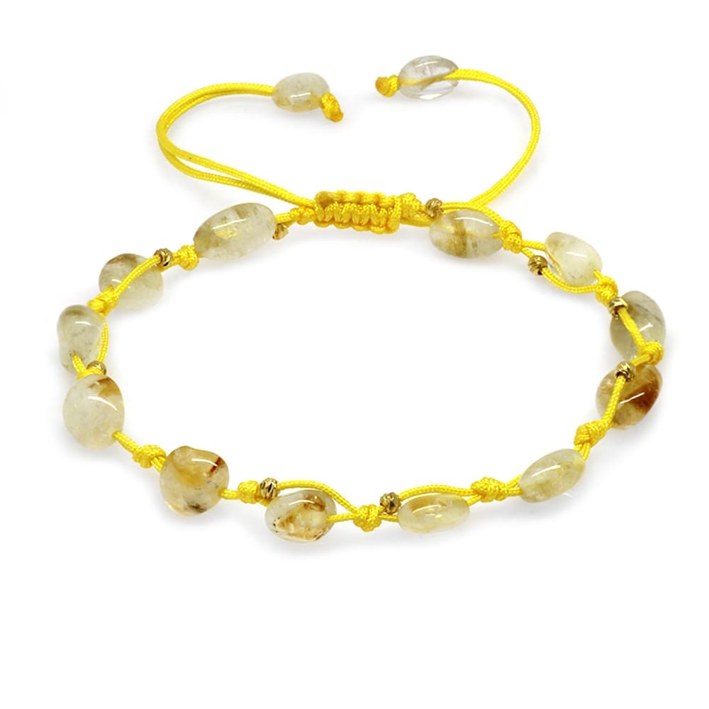 Makrome Örgülü Naturel Kesim Dorika Top Detaylı Sitrin Doğaltaş Kadın Bileklik - 4