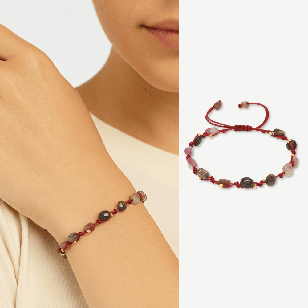 Makrome Örgülü Naturel Kesim Dorika Top Detaylı Turmalin Doğaltaş Kadın Bileklik - 1