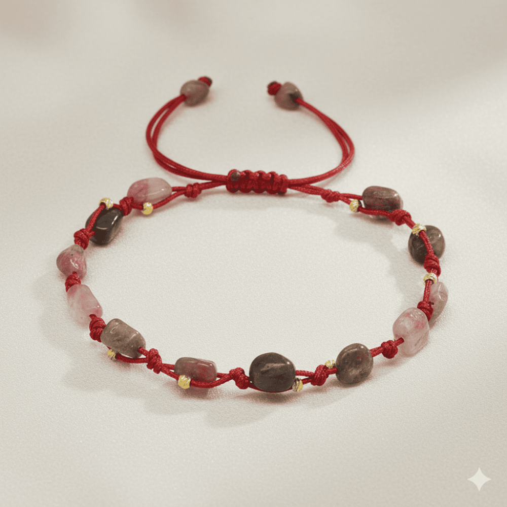 Makrome Örgülü Naturel Kesim Dorika Top Detaylı Turmalin Doğaltaş Kadın Bileklik - 3