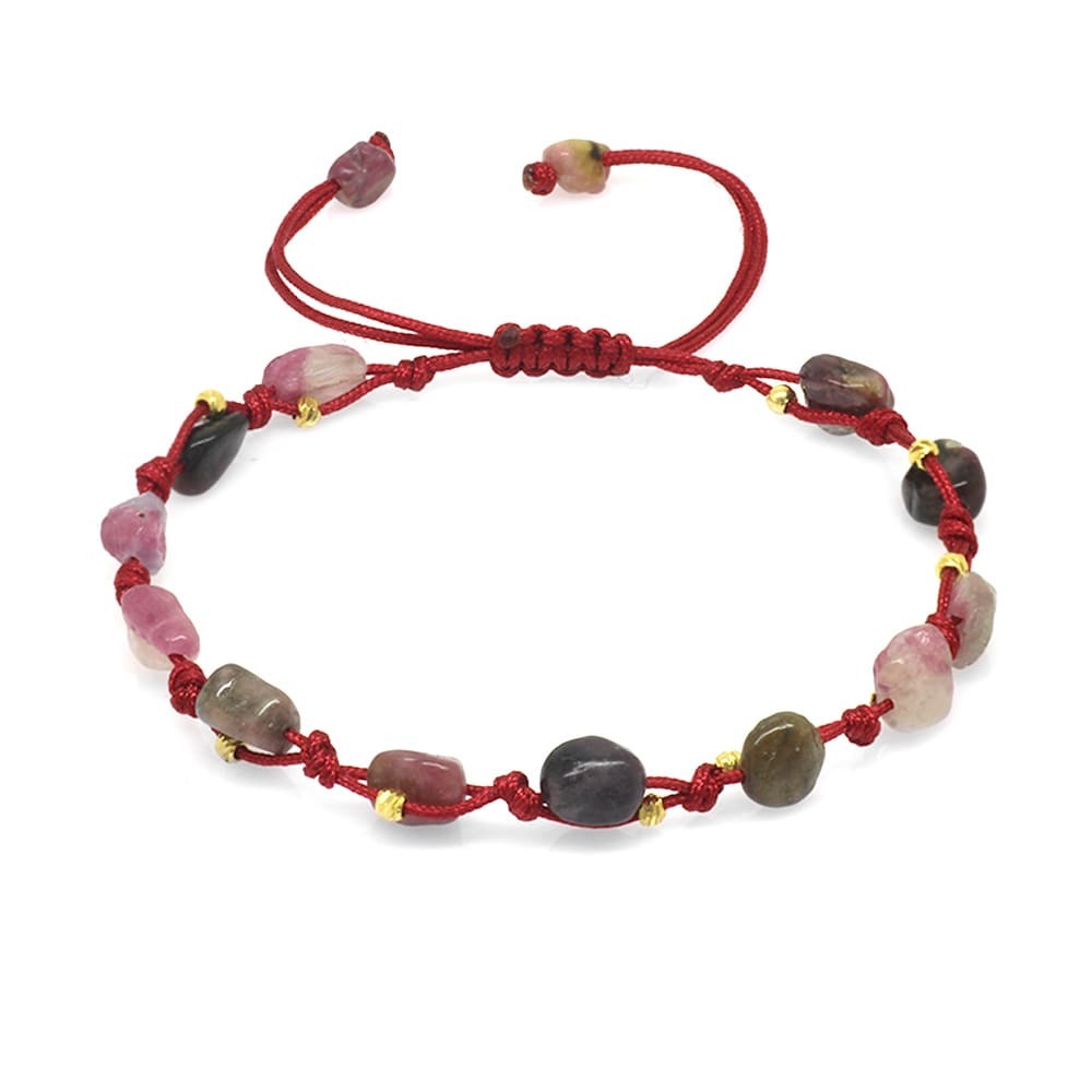 Makrome Örgülü Naturel Kesim Dorika Top Detaylı Turmalin Doğaltaş Kadın Bileklik - 4