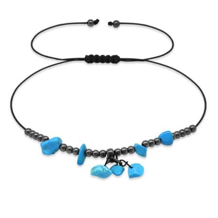 Makrome Örgülü Natural Kesim Firuze Doğaltaş Halhal - Tesbihane