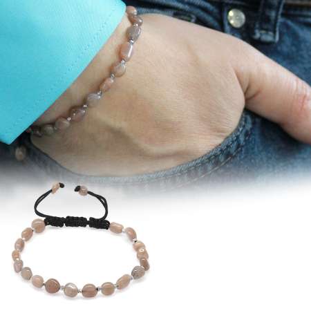 Makrome Örgülü Naturel Kesim Güneş Taşı Doğaltaş Erkek Bileklik - Tesbihane