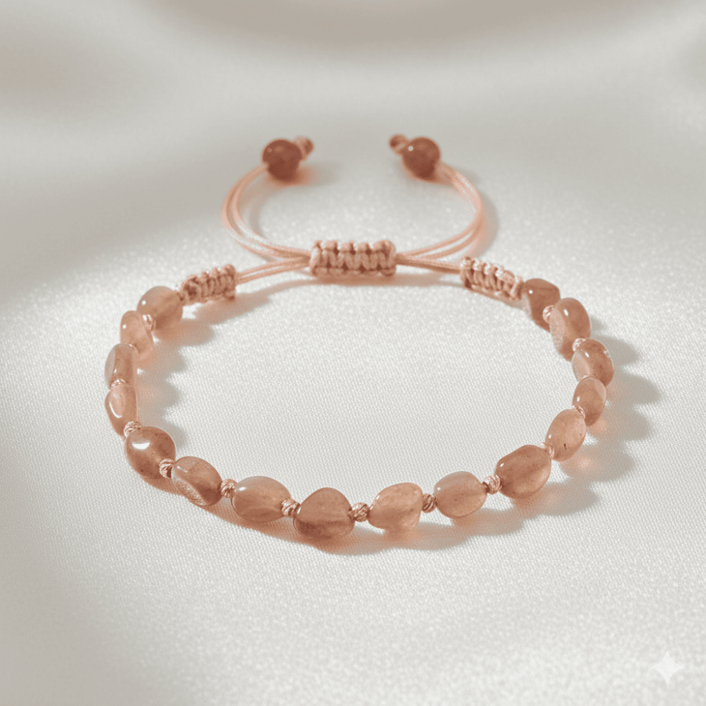 Makrome Örgülü Naturel Kesim Güneş Taşı Doğaltaş Kadın Bileklik - 3