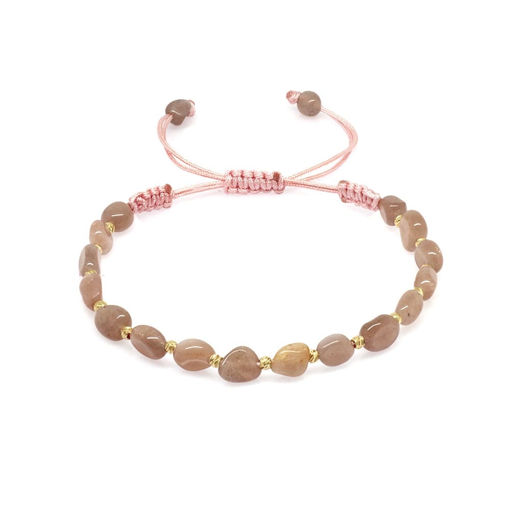 Makrome Örgülü Naturel Kesim Güneş Taşı Doğaltaş Kadın Bileklik - 4