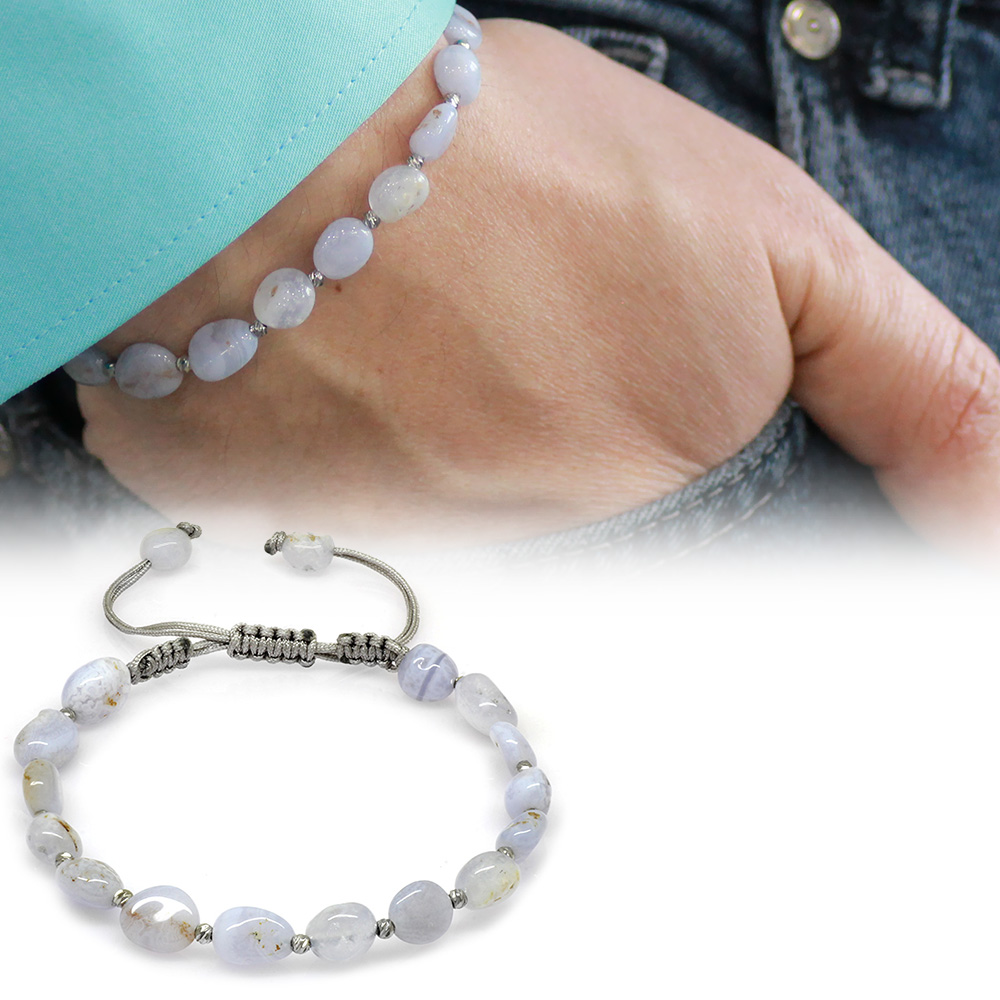 Makrome Örgülü Naturel Kesim Kalsedon Doğaltaş Erkek Bileklik - 1