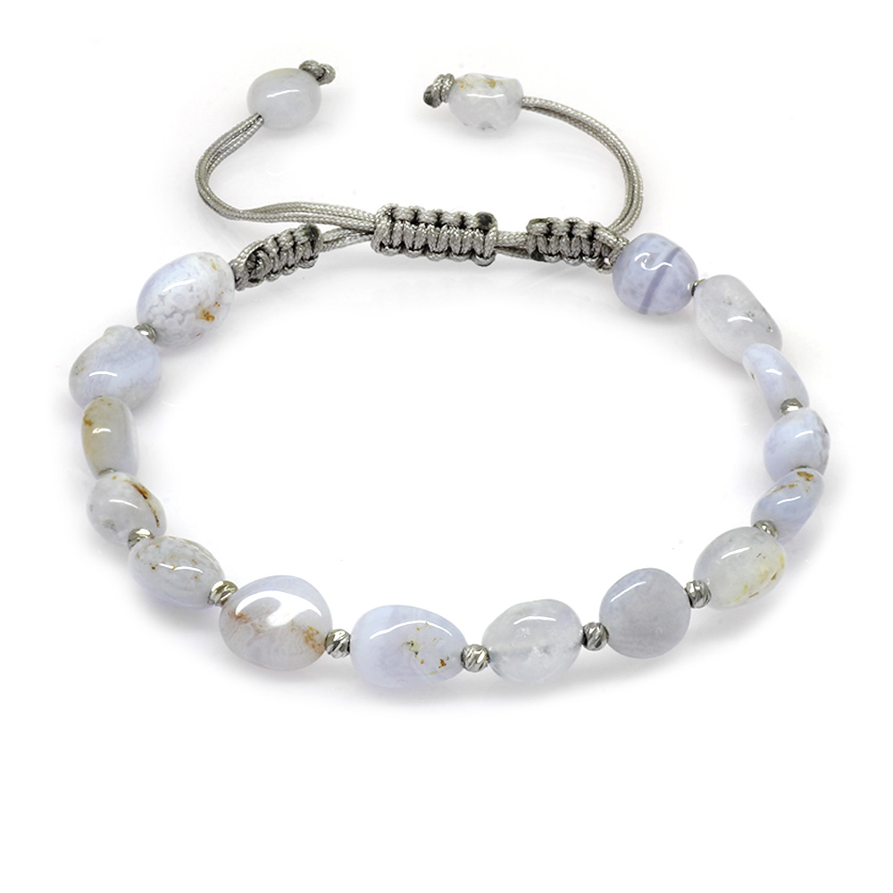 Makrome Örgülü Naturel Kesim Kalsedon Doğaltaş Erkek Bileklik - 3