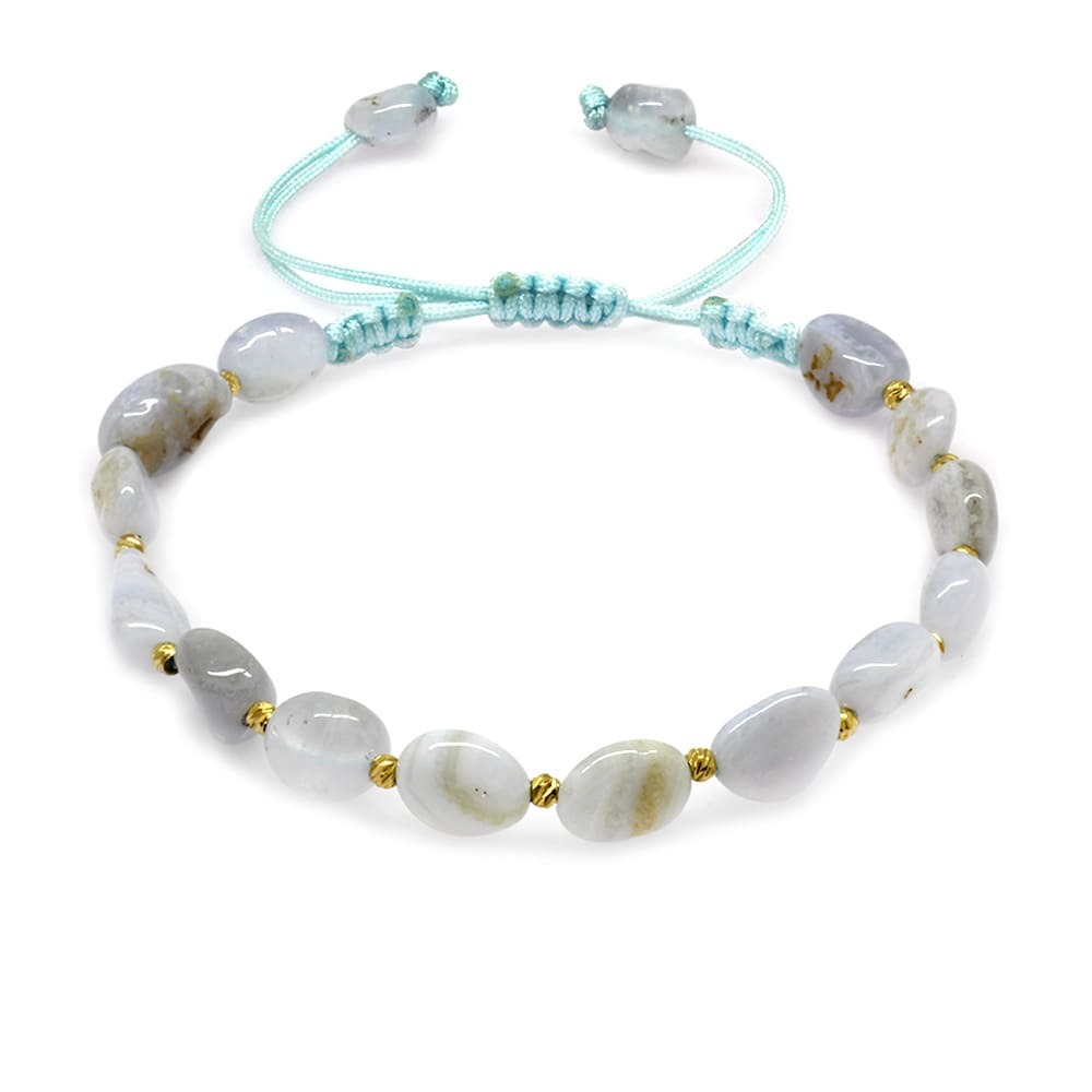 Makrome Örgülü Naturel Kesim Kalsedon Doğaltaş Kadın Bileklik - 4