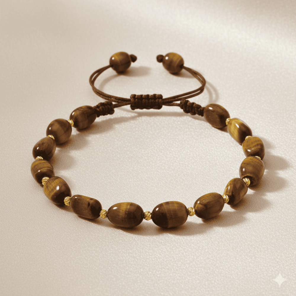 Makrome Örgülü Naturel Kesim Kaplan Gözü Doğaltaş Kadın Bileklik - 3