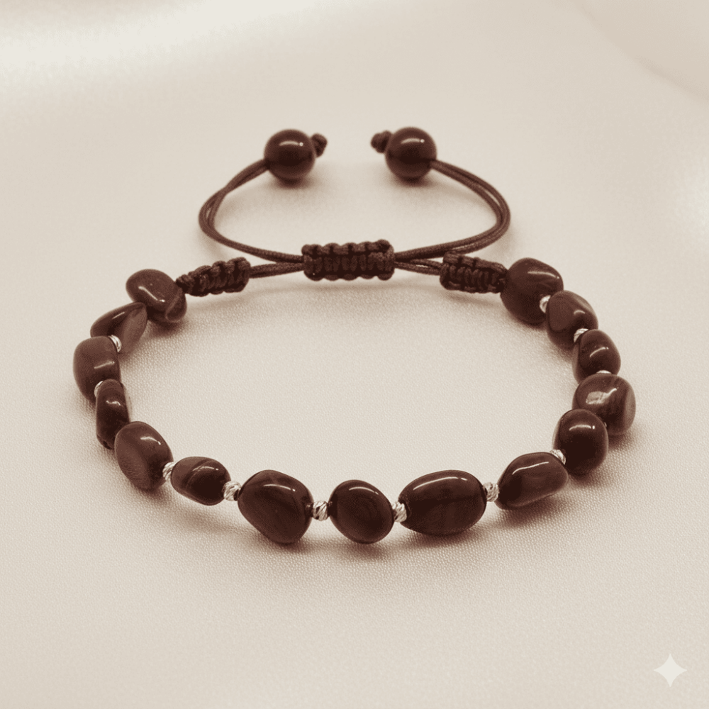 Makrome Örgülü Naturel Kesim Koyu Renk Kaplan Gözü Doğaltaş Kadın Bileklik - 3