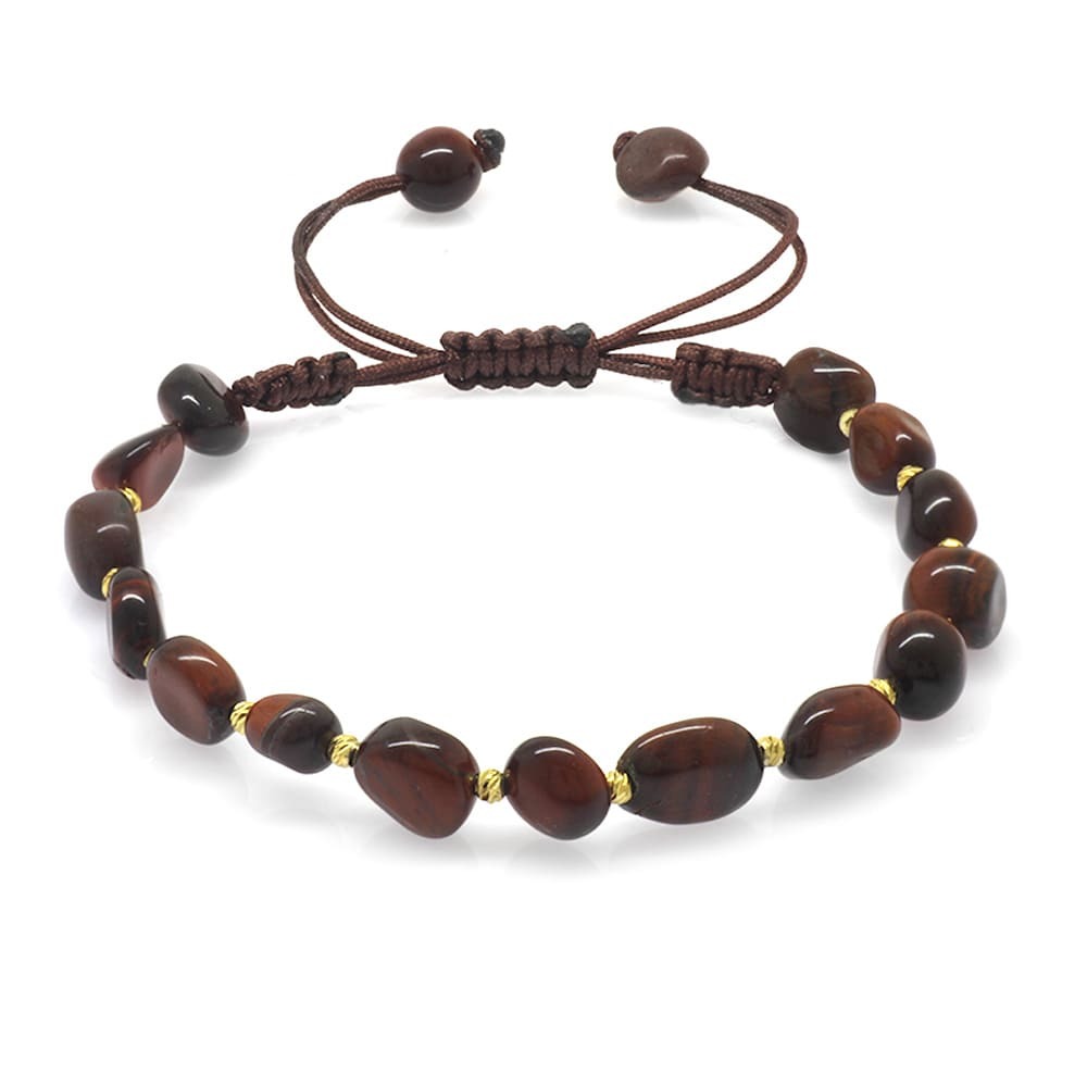 Makrome Örgülü Naturel Kesim Koyu Renk Kaplan Gözü Doğaltaş Kadın Bileklik - 4