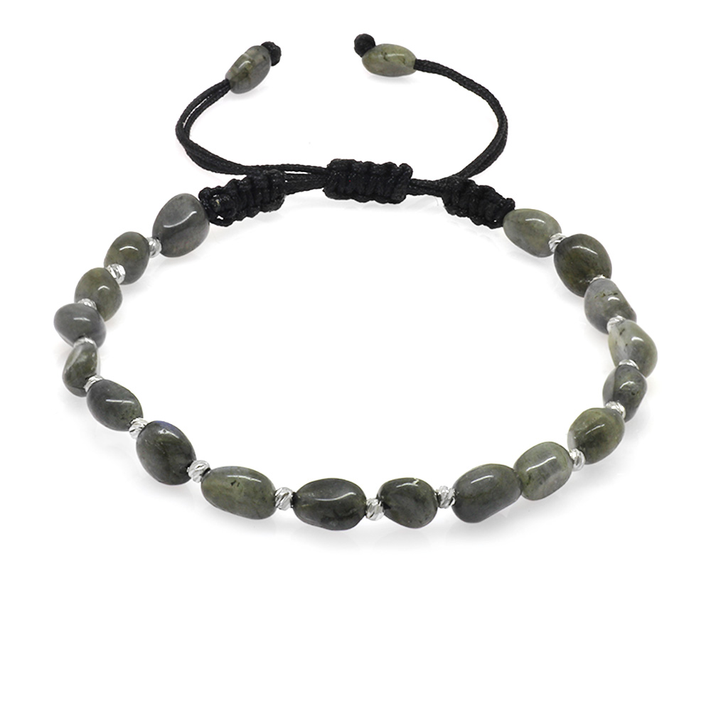 Makrome Örgülü Naturel Kesim Labradorit Doğaltaş Erkek Bileklik - 2