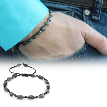 Makrome Örgülü Naturel Kesim Labradorit Doğaltaş Erkek Bileklik - Tesbihane