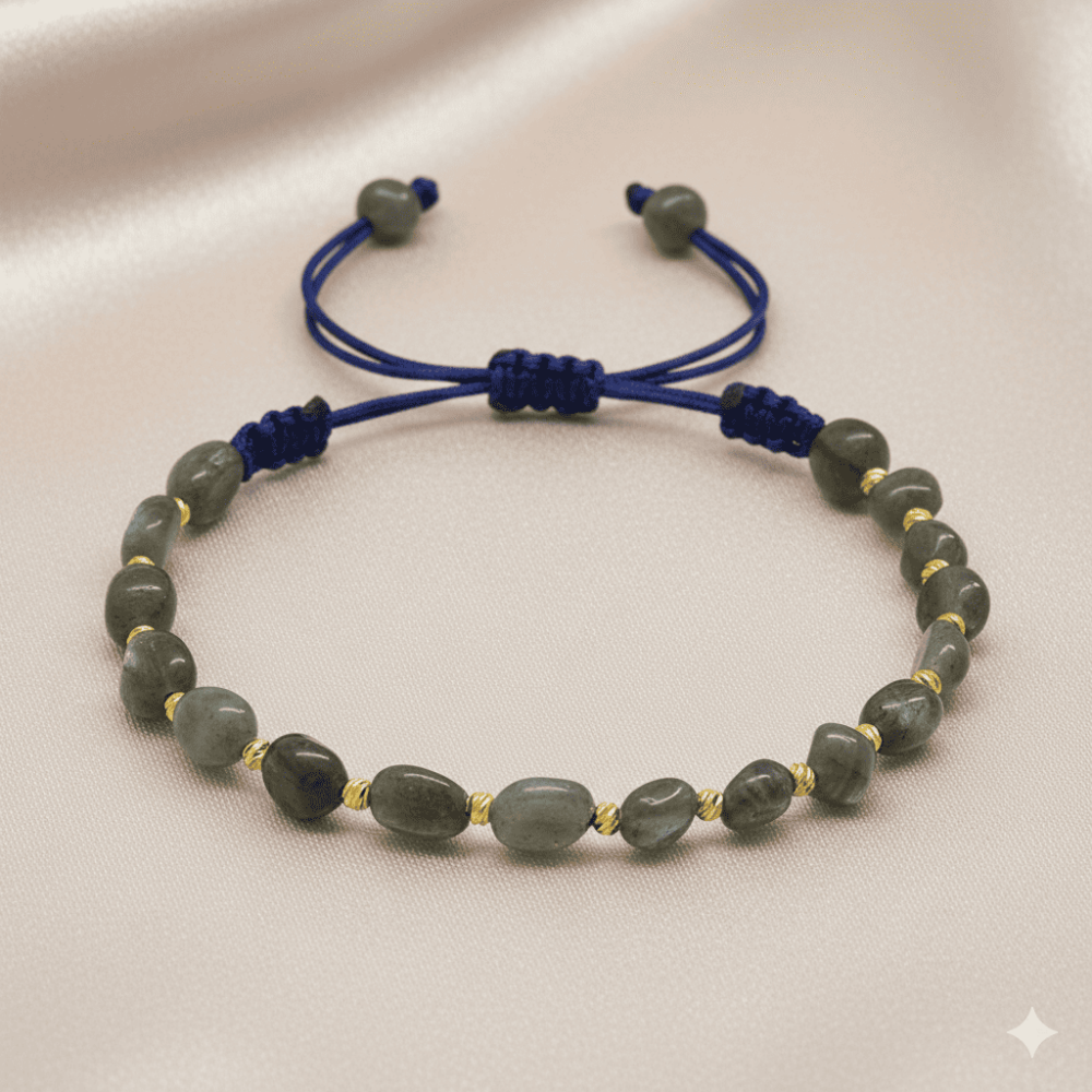 Makrome Örgülü Naturel Kesim Labradorit Doğaltaş Kadın Bileklik - 3