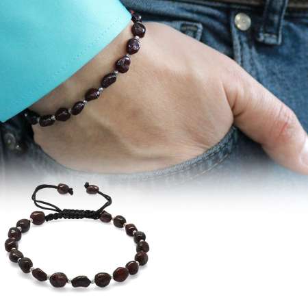 Makrome Örgülü Naturel Kesim Lal Doğaltaş Erkek Bileklik - Tesbihane