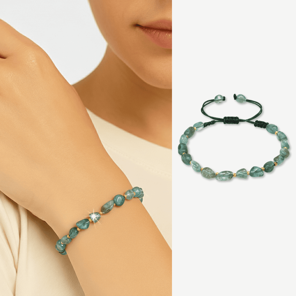 Makrome Örgülü Naturel Kesim Larimar Doğaltaş Kadın Bileklik - 1