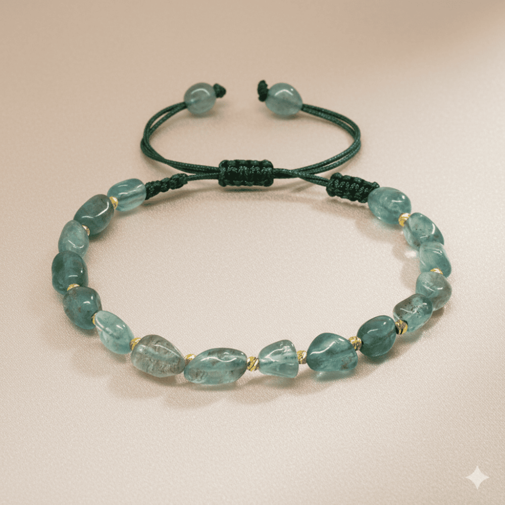 Makrome Örgülü Naturel Kesim Larimar Doğaltaş Kadın Bileklik - 3