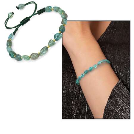 Makrome Örgülü Naturel Kesim Larimar Doğaltaş Kadın Bileklik - Tesbihane