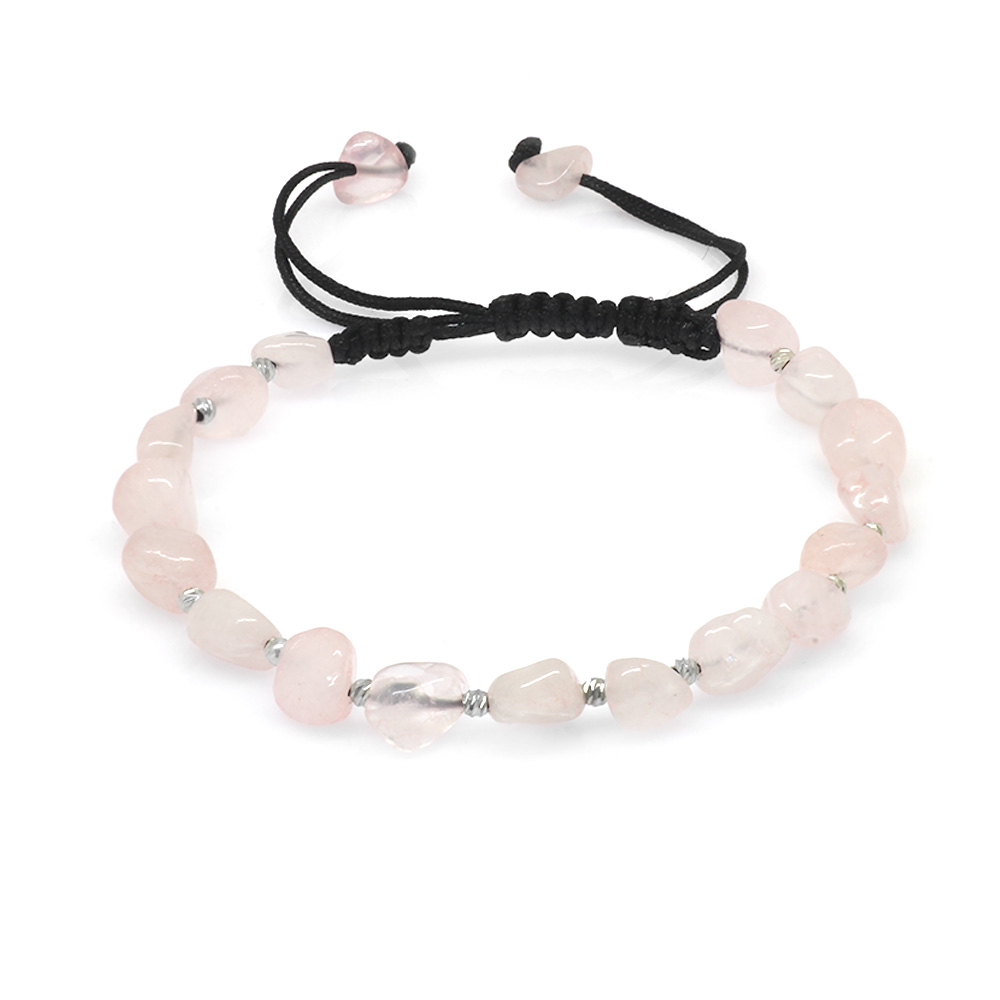 Makrome Örgülü Naturel Kesim Pembe Kuvars Doğaltaş Erkek Bileklik - 3