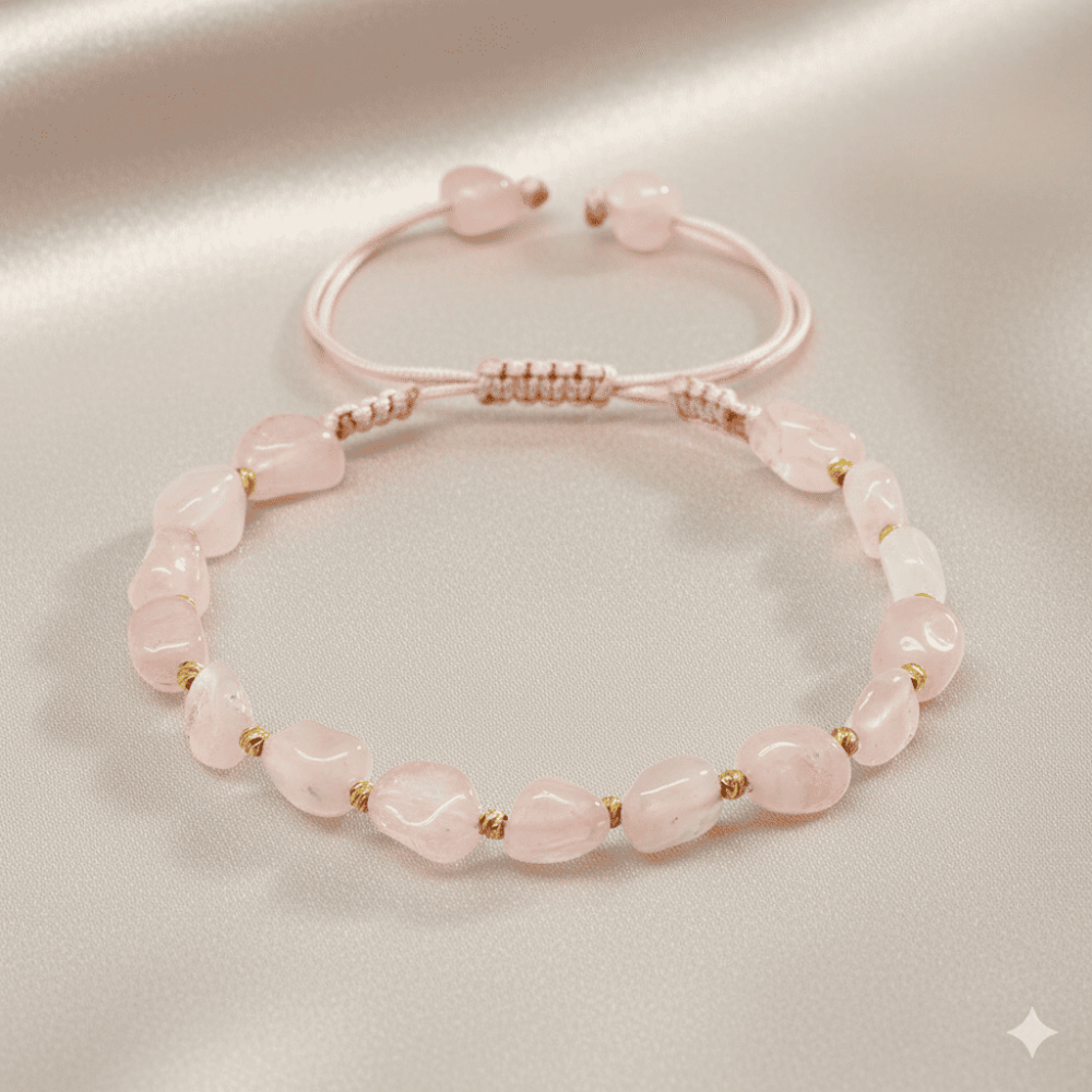 Makrome Örgülü Naturel Kesim Pembe Kuvars Doğaltaş Kadın Bileklik - 3