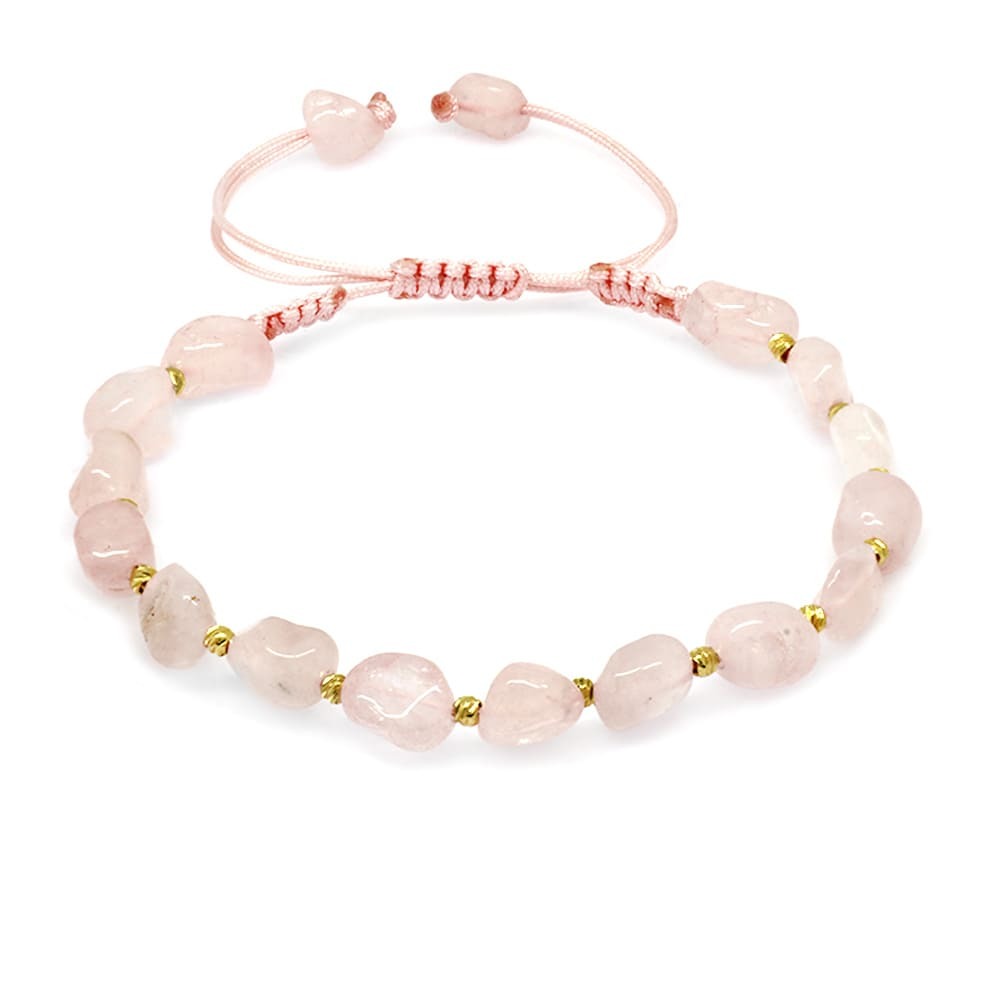 Makrome Örgülü Naturel Kesim Pembe Kuvars Doğaltaş Kadın Bileklik - 4