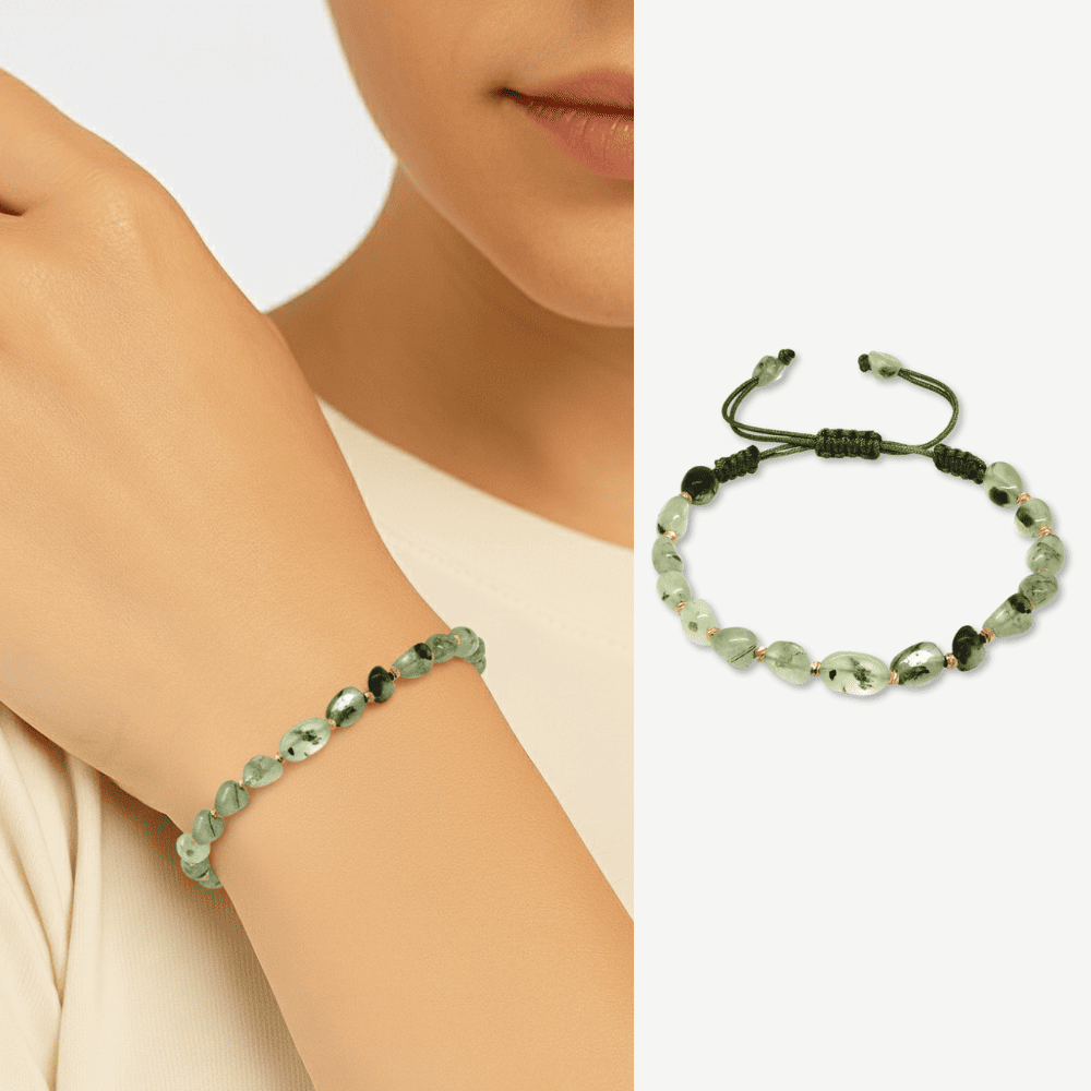 Makrome Örgülü Naturel Kesim Prinayt Doğaltaş Kadın Bileklik - 1