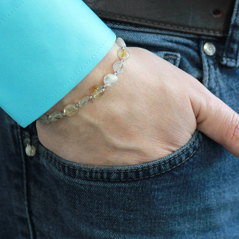 Makrome Örgülü Naturel Kesim Sitrin Doğaltaş Erkek Bileklik - 2