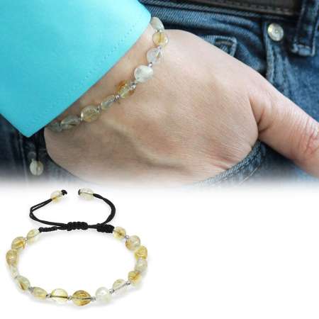 Makrome Örgülü Naturel Kesim Sitrin Doğaltaş Erkek Bileklik - Tesbihane