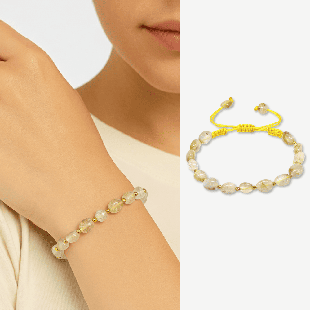 Makrome Örgülü Naturel Kesim Sitrin Doğaltaş Kadın Bileklik - 1