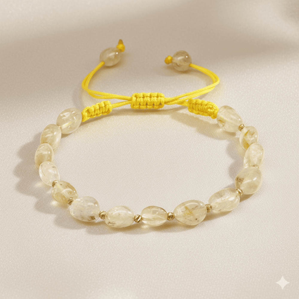 Makrome Örgülü Naturel Kesim Sitrin Doğaltaş Kadın Bileklik - 3