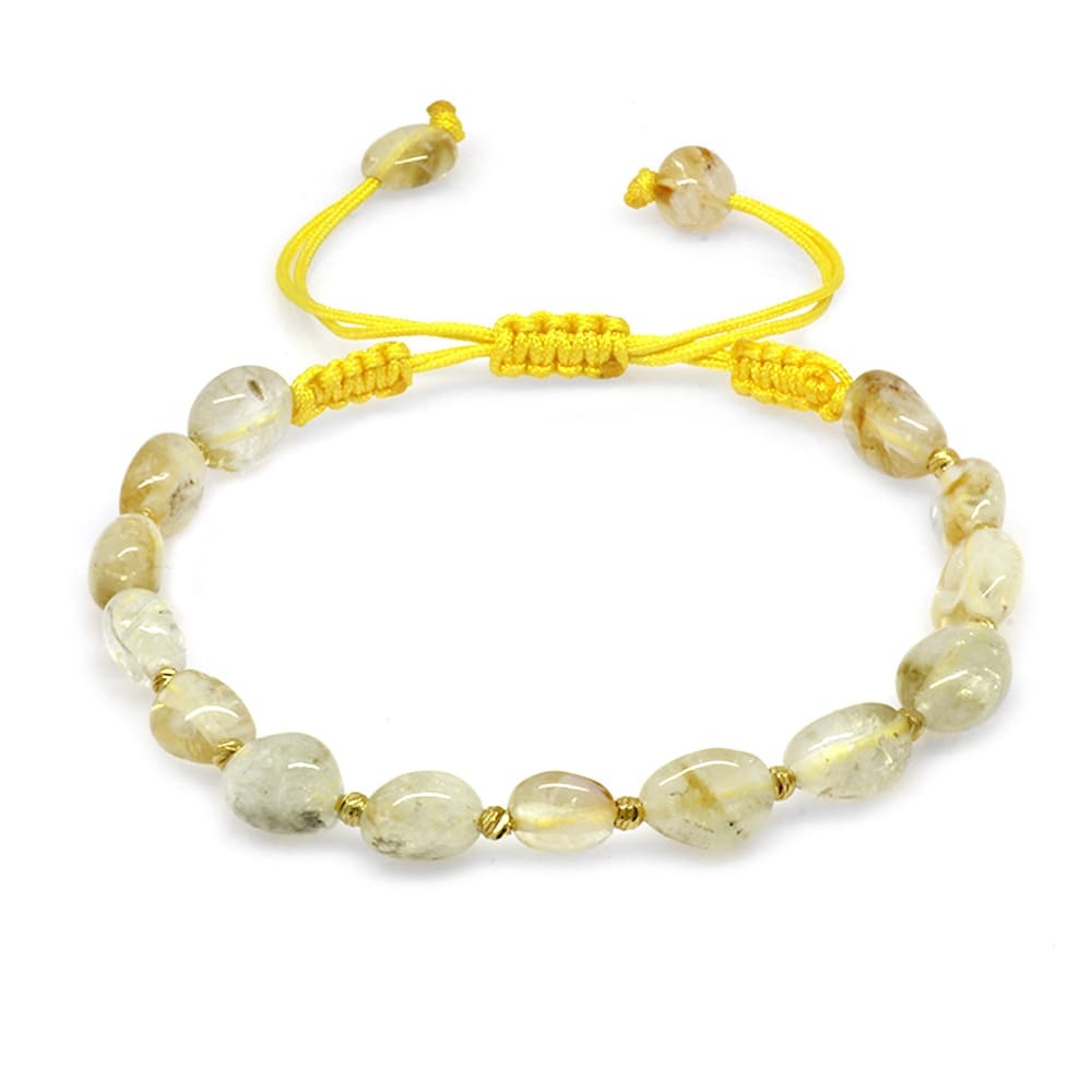 Makrome Örgülü Naturel Kesim Sitrin Doğaltaş Kadın Bileklik - 4