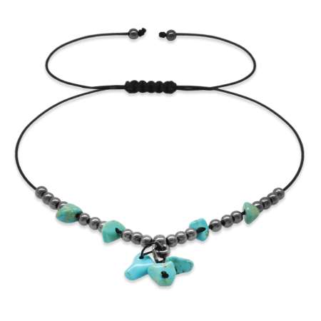 Makrome Örgülü Natural Kesim Turkuaz Doğaltaş Halhal - Tesbihane