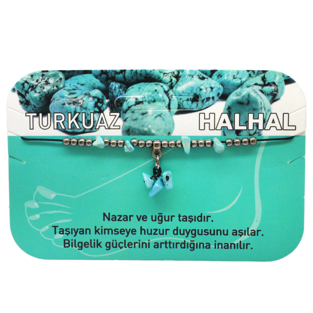 Makrome Örgülü Natural Kesim Turkuaz Doğaltaş Halhal - 2