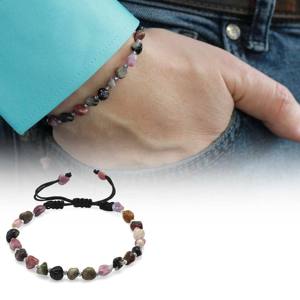 Makrome Örgülü Naturel Kesim Turmalin Doğaltaş Erkek Bileklik - 1