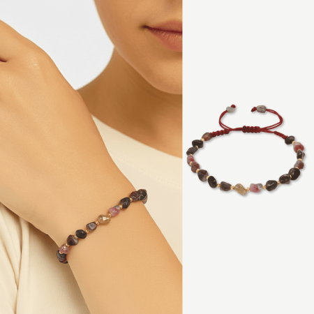 Makrome Örgülü Naturel Kesim Turmalin Doğaltaş Kadın Bileklik - Tesbihane