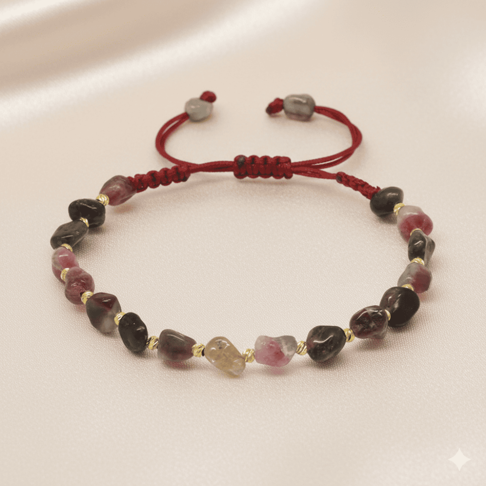 Makrome Örgülü Naturel Kesim Turmalin Doğaltaş Kadın Bileklik - 3