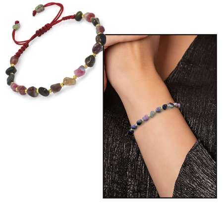 Makrome Örgülü Naturel Kesim Turmalin Doğaltaş Kadın Bileklik - Tesbihane