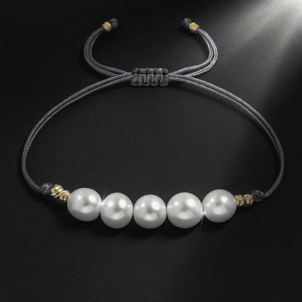 Makrome Örgülü Naturel Kesim Gri İpli Sarı Dorika Top Süslemeli Dpğal İnci Doğaltaş Kadın Bileklik - 1