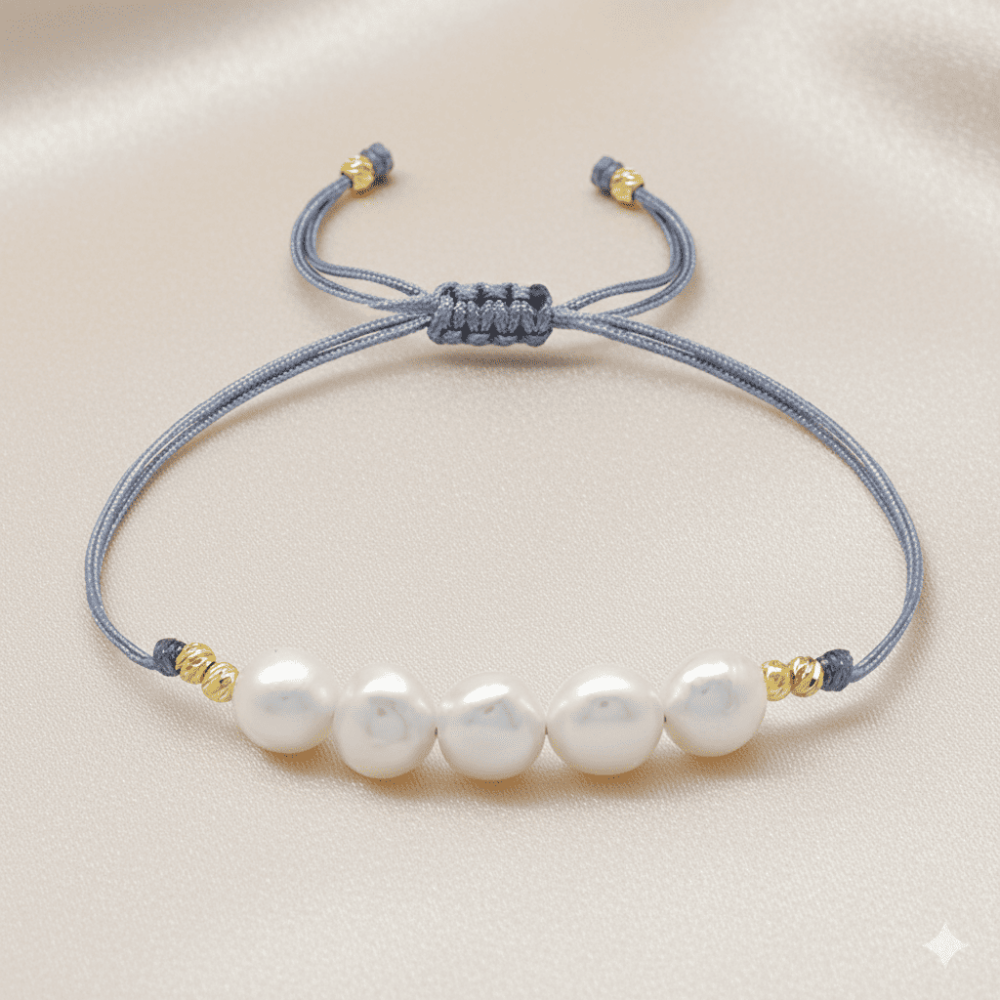 Makrome Örgülü Naturel Kesim Gri İpli Sarı Dorika Top Süslemeli Dpğal İnci Doğaltaş Kadın Bileklik - 3